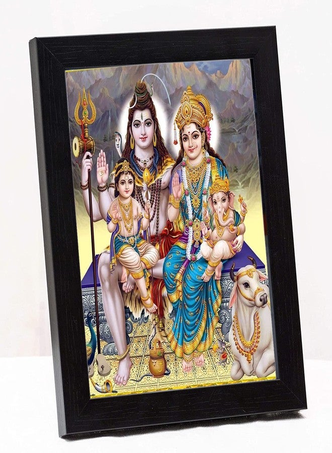 ZIG-ZAG Lord Shiva & Family Wooden Table Photo Frame For Pooja Room Size Small -( 6x8 inches, Acrylic Glass) Multicolour,Wall Mount - Image 1